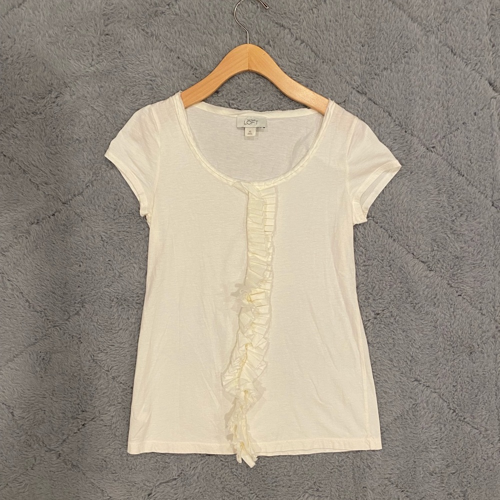 Loft White Blouse with Ruffle Front